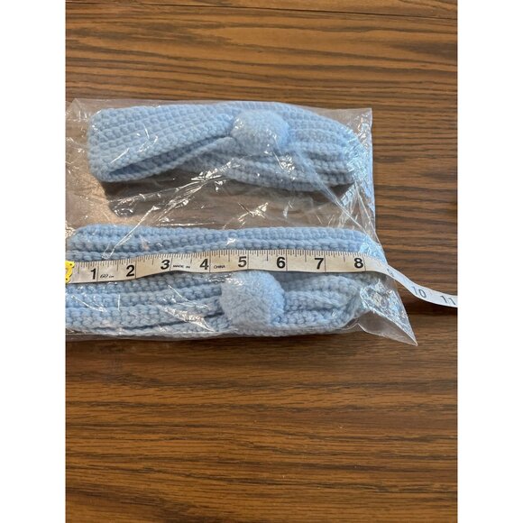 Light blue crocheted bootie house shoes  slippers  with pompoms NWOT - Picture 3 of 4